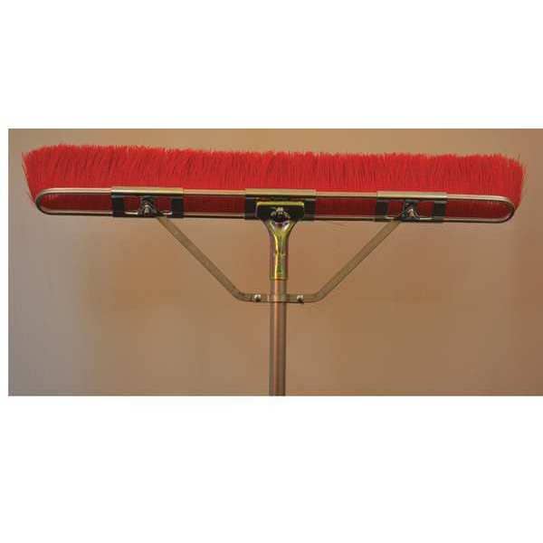 29" Red bristle floor brush, brace , 60" bolt-on steel handle