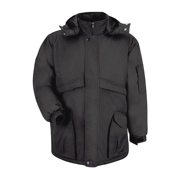 Parka, 65% Polyester/35% Cotton, Double-Slider Head Zipper, Black, Xl