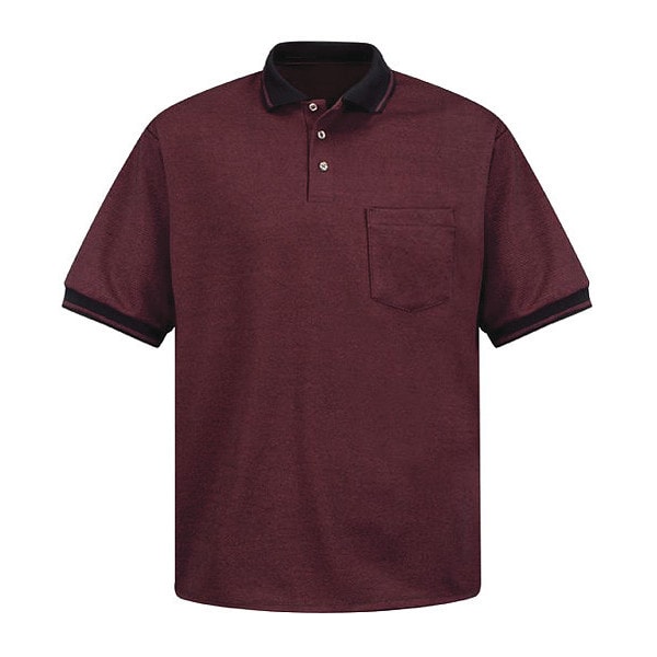 Short Sleeve Performance Polo, 50% Cotton/50% Polyester, Burgundy/Black, 2XL