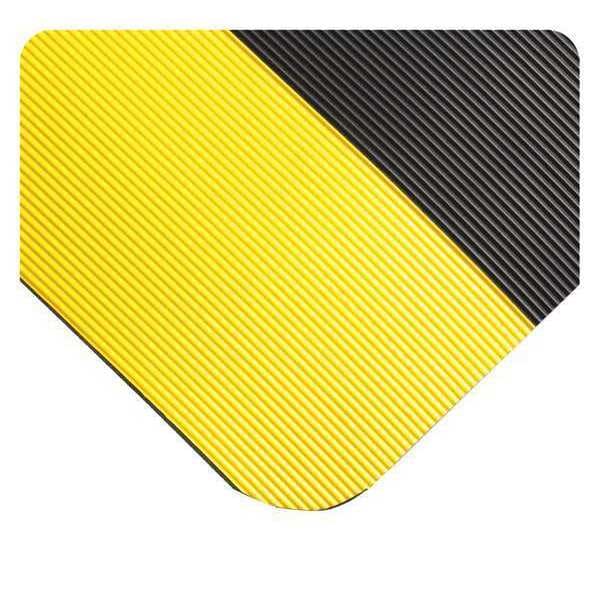Antifatigue Mat, 10 ft. L x 3 ft. W, 5/8" Thickness, Corrugated, Black/Yellow