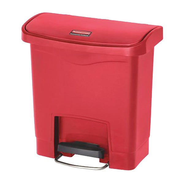 Slim Jim Step-On 4 gal Rectangular Slim-Profile Plastic Can, Red, Foot Pedal, Plastic, 14 13/16 in