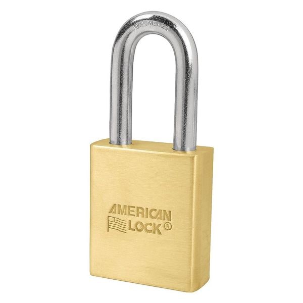 Padlock, Coreless, Long Shackle, Rectangular Brass Body, Boron Shackle, 3/4 in W