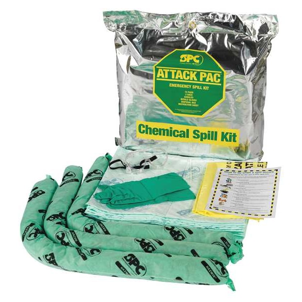 Spill Kit, 7 gal Volume Absorbed per Kit, 7 gal Capacity, Bag, Silver, 22