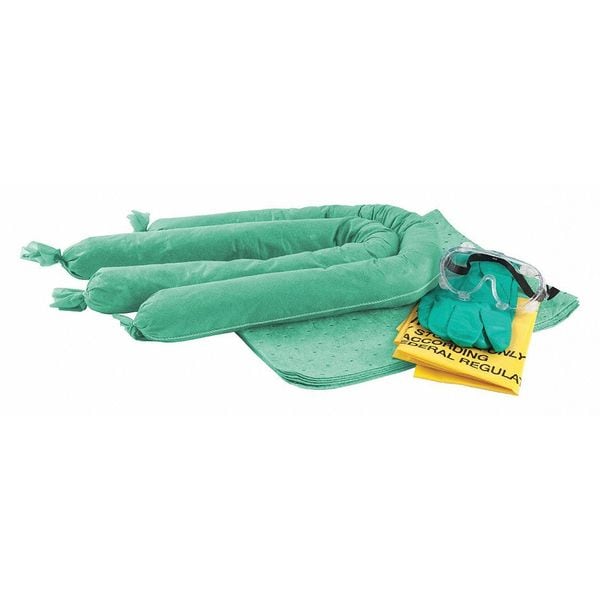 Spill Kit, 3 gal Volume Absorbed per Kit, 5 gal Capacity, Bag, Green, 28