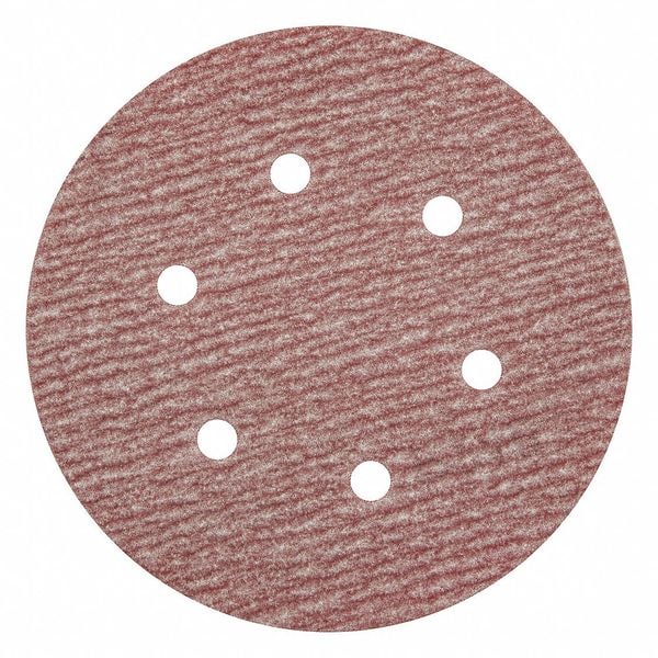 Hook-and-Loop Sanding Disc, 6" Dia, 6 Hole, Aluminum Oxide, 100 Grit, Coated Type, B0912DO