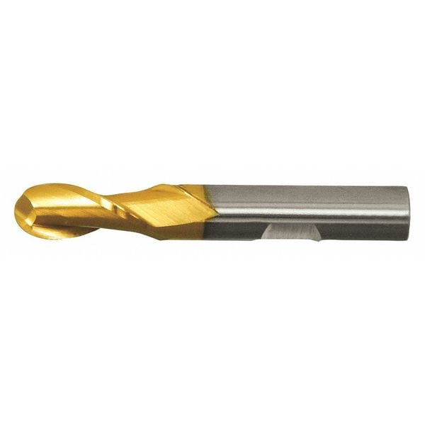 2-Flute HSS Ball Nose Single End Mill ClevelandHG-2B-TN TiN 1/2x1/2x1x3-1/4