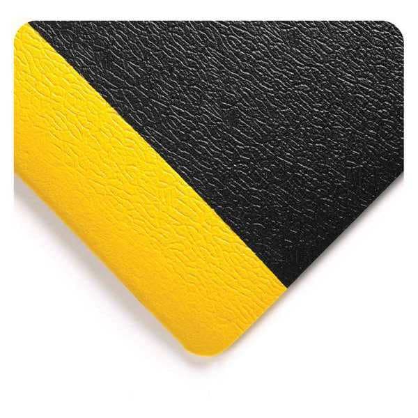 Antifatigue Mat, 10 ft. L x 2 ft. W, 3/8" Thickness, Pebble, Black/Yellow