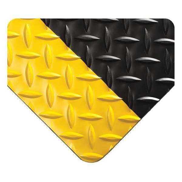 Antifatigue Mat, 75 ft. L x 4 ft. W, 3/16" Thickness, Diamond Plate, Black/Yellow