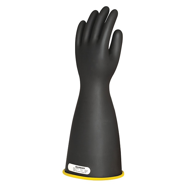 Electrical-Insulating Gloves, 7,500V AC, 11,250V DC, Rubber, 16 in Length, Black, Size 10 1/2