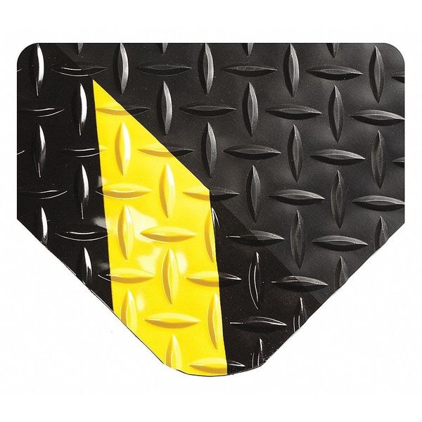 Antifatigue Mat, 10 ft. L x 2 ft. W, 15/16" Thickness, Diamond Plate, Black/Yellow