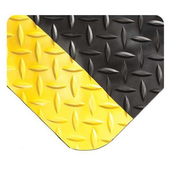Antifatigue Mat, 10 ft. L x 5 ft. W, 15/16" Thickness, Diamond Plate, Black/Yellow
