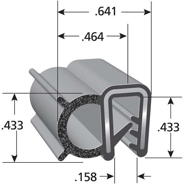 Black Vinyl Trim Seal 25 ft L, 5/8 in W, 7/16 in H