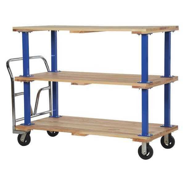 Triple Deck Hardwood Platform Cart 1600 lb Mold-On-Rubber Caster 30x60