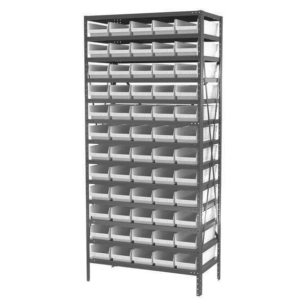 Steel Bin Shelving Kit, 13 Shelves, Gray/Red