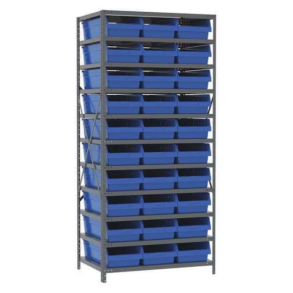 Steel Bin Shelving Unit, 4 Shelves, Gray