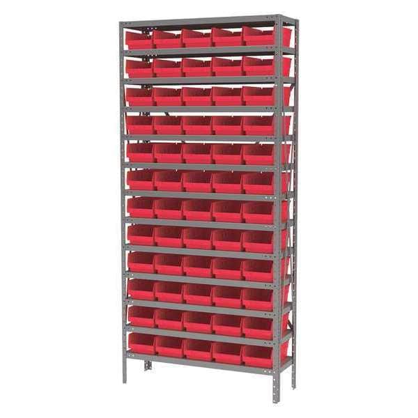 Steel Bin Shelving Kit, 13 Shelves, Gray/Green