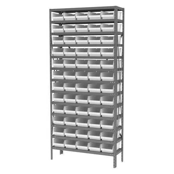 Steel Bin Shelving Kit, 13 Shelves, Gray/Red