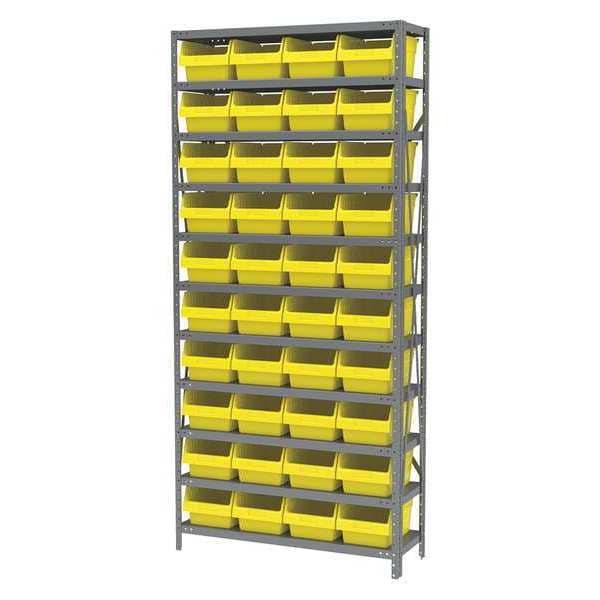 Steel Bin Shelving Unit, 11 Shelves, Gray/Red