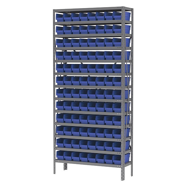 Steel Bin Shelving Unit, 13 Shelves, Gray/Blue