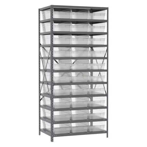 Steel Bin Shelving Kit, 11 Shelves, Gray/Red