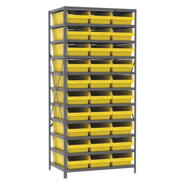 Steel Bin Shelving Kit, 11 Shelves, Gray/Clear
