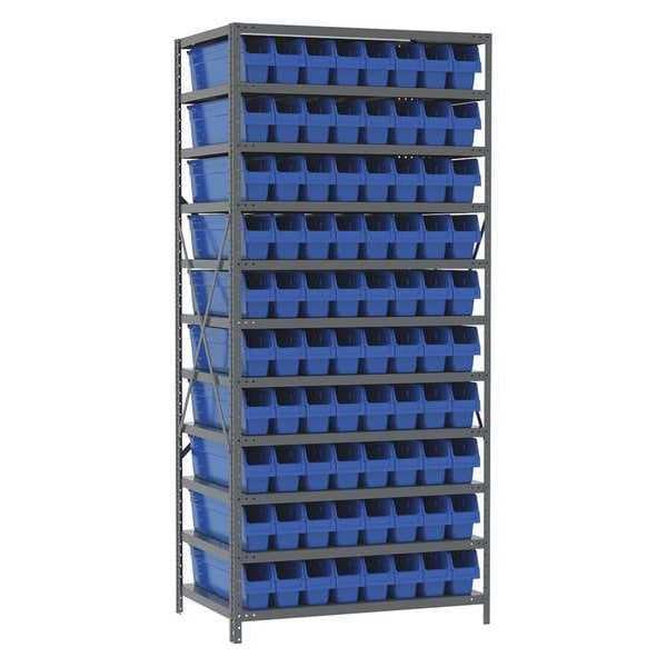 Steel Bin Shelving Kit, 11 Shelves, Gray/Yellow