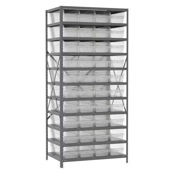 Steel Bin Shelving Kit, 11 Shelves, Gray/Red
