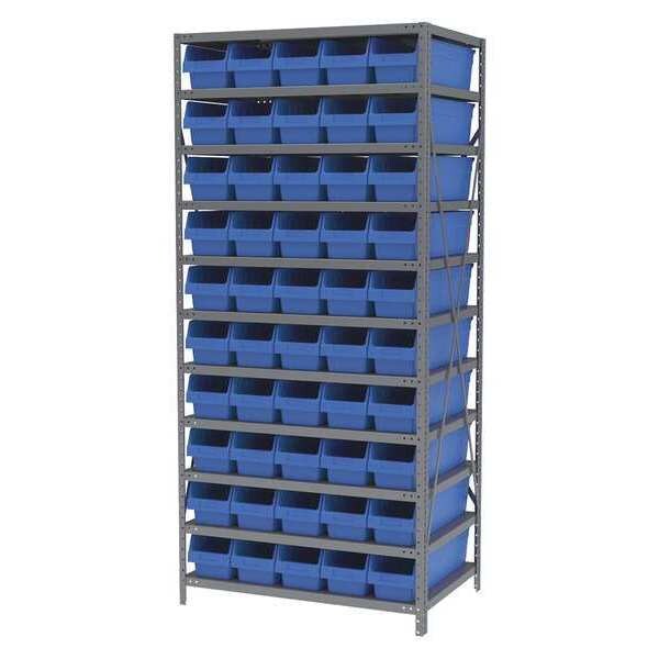 Steel Bin Shelving Kit, 11 Shelves, Gray/Yellow