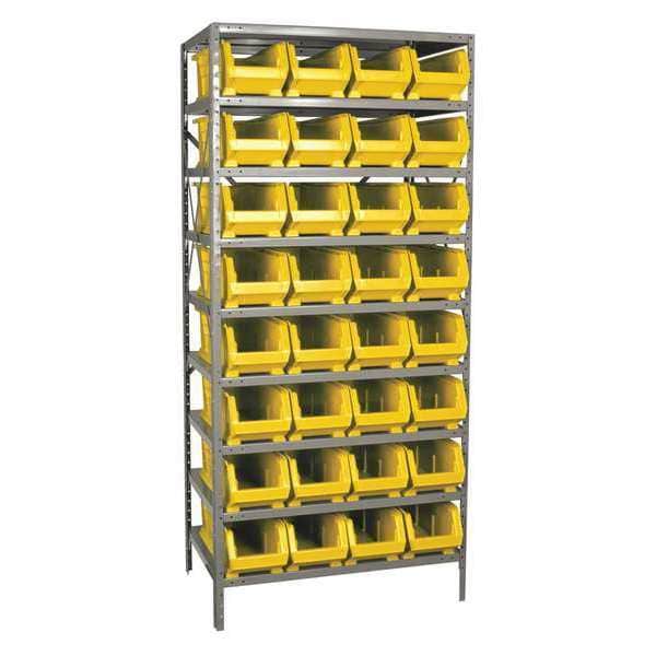 Steel Bin Shelving Kit, 11 Shelves, Gray/Blue