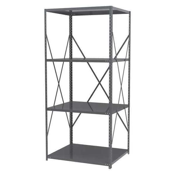 Steel Bin Shelving Kit, 4 Shelves, Gray/Blue