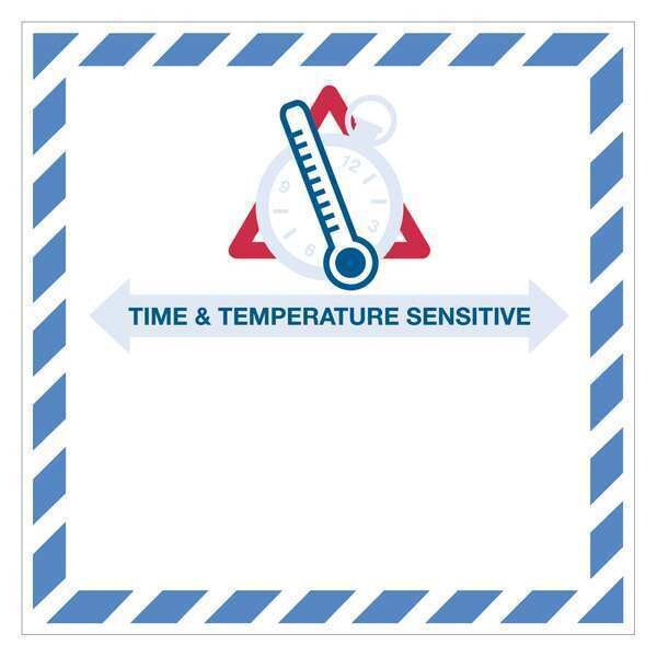 Tape Logic Labels, "Time And Temperature Sensitive", 4 1/4" x 4 1/4", Red/White/Blue, 500/Roll