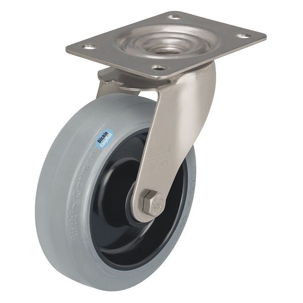 Swivel Plate Caster, Rubber, 3-1/8 in., 308 lb, Gry
