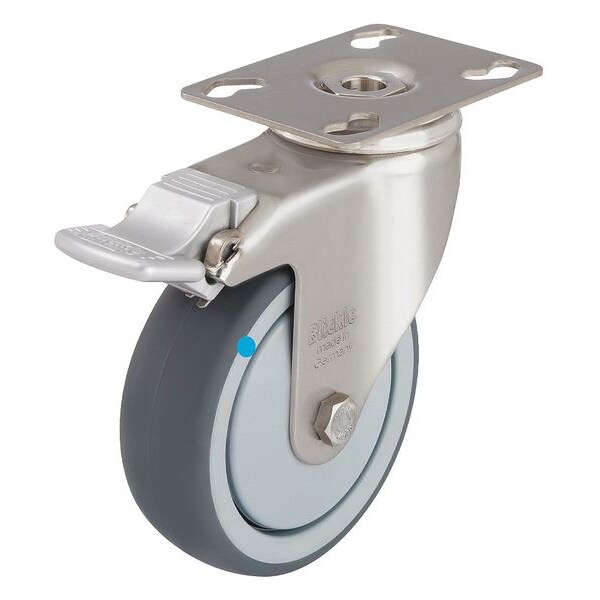 Swivel Plate Caster, Therm Rubber, 4 in, 242 lb