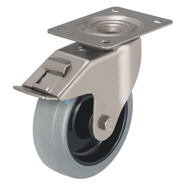 Swivel Plate Caster, Rubber, 4 in., 330 lb, Gry