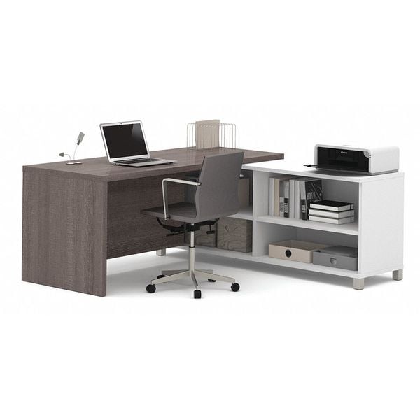 L Shaped Desk L-Shape Workstation, 71.1" D X 29.9" H, 71.1" W X Melamine, White/Bark Gray