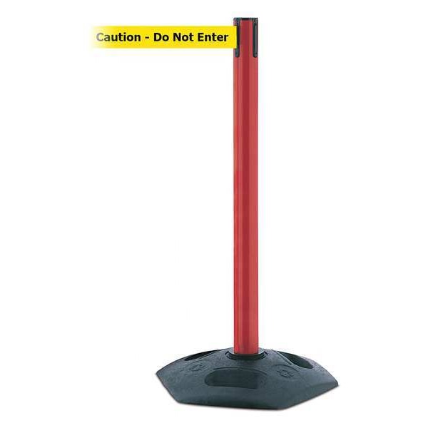 Barrier Post with Belt, Black, 13 ft Length, 38 in Post Height, Caution Do Not Enter