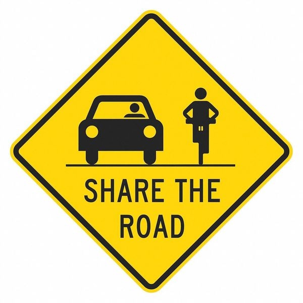Share The Road Traffic Sign, 24 in H, 24 in W, Aluminum, Diamond, English, T1-1030-DG_24x24