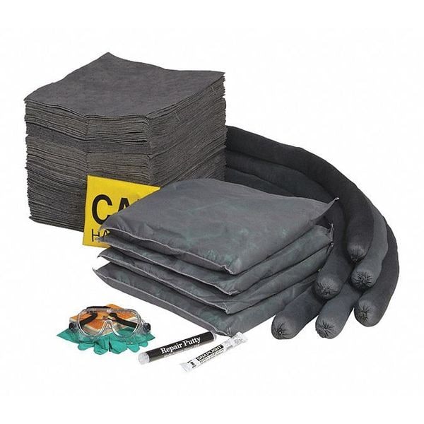 Spill Kit Refill, 47 gal Volume Absorbed per Kit, 50 gal Capacity, Box, Clear, 162