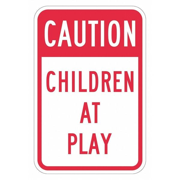 Children at Play Traffic Sign, 18 in H, 12 in W, Aluminum, Vertical Rectangle, T1-1336-DG_12x18