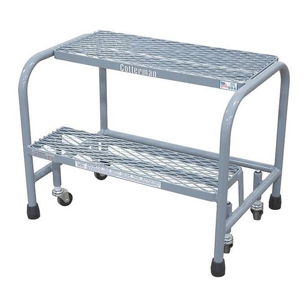 Rolling Platform, 2 Steps, 20 in Overall Height, Steel, Gray