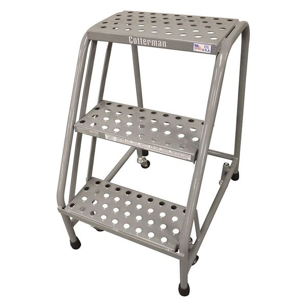Rolling Platform, 3 Steps, 30 in Overall Height, Steel, Gray