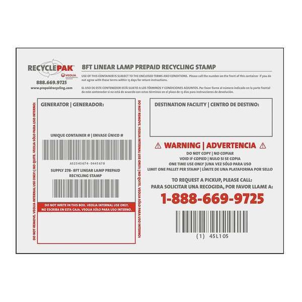 8Ft Linear Lamp Prepaid Recycling Stamp