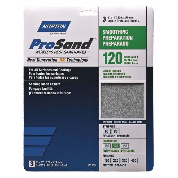 Sandpaper Sheet, Fine, 120 Grit, PK20