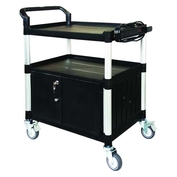 Cart with Cabinet, 37-3/16 in. H, Black