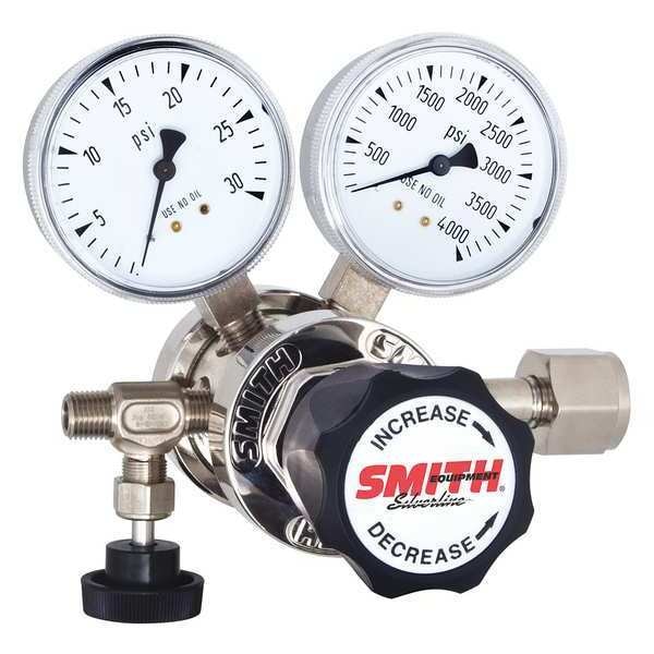 High Purity Gas Regulator, Industrial Air, Two Stage, 0.965"-14 Inlet, 1/4 in Outlet, 0 to 50 psi