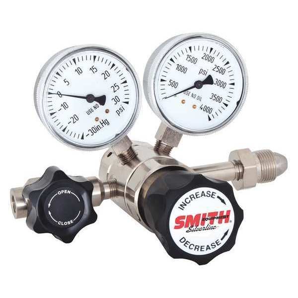 High Purity Gas Regulator, Nitrous Oxide, Two Stage, 0.825"-14 Inlet, 1/4 in Outlet, 0 to 25 psi