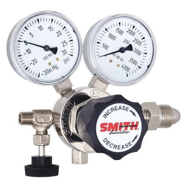 High Purity Gas Regulator, Oxygen, Single Stage, 0.908"-14 Inlet, 1/4 in Outlet, 0 to 15 psi