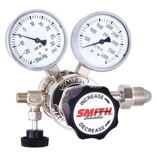 High Purity Gas Regulator, Carbon Dioxide, Two Stage, 0.825"-14 Inlet, 1/4 in Outlet, 0 to 50 psi