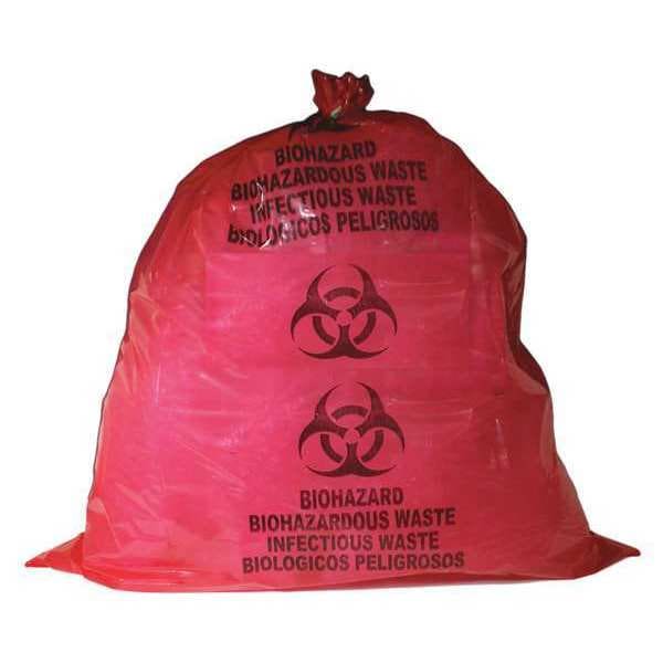 Biohazard Bags, 55 gal., Red, PK100