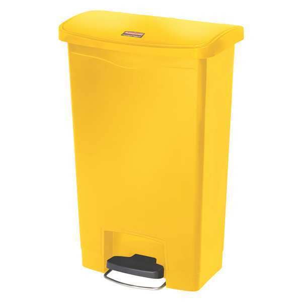 Slim Jim Step-On 13 gal Rectangular Slim-Profile Plastic Can, Yellow, Foot Pedal, Plastic, 12 in